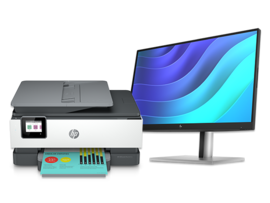 HP E22 G5 FHD Monitor + HP OfficeJet 8035e Pro All-in-One Certified Refurbished Printer