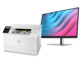 HP E24 G5 FHD Monitor + HP Color LaserJet Pro M182nw Certified Refurbished Printer