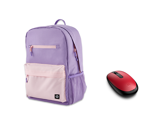, HP Campus Lavender Backpack + HP 240 Empire Red Bluetooth Mouse Bundle