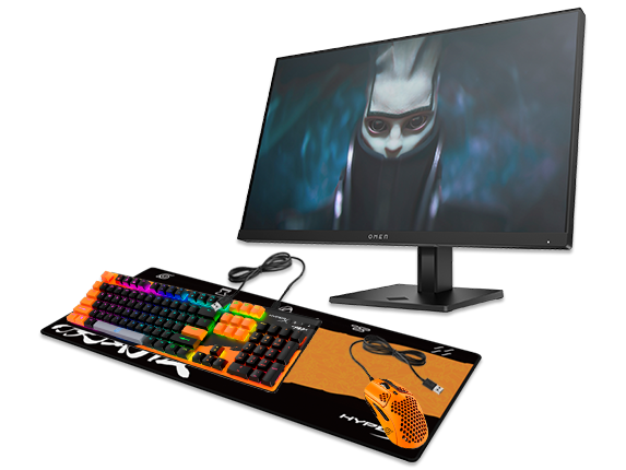 , HP OMEN 23.8 inch Monitor + Hyper X Naruto Edition: Alloy Origins Keyboard, Pulsefire Haste Mouse, and Pulsefire XL Mat Bundle