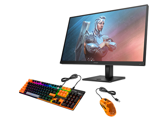 HP OMEN 27 Monitor + HyperX Naruto Edition: Alloy Origins Keyboard and Pulsefire Haste Mouse Bundle