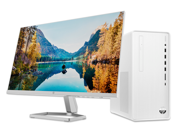 , HP Pavilion Desktop PC + HP M24fw 23.8" FHD White Monitor Bundle