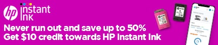 Never runout and save up to 50%. Get $10 credit towards HP Instant Ink
