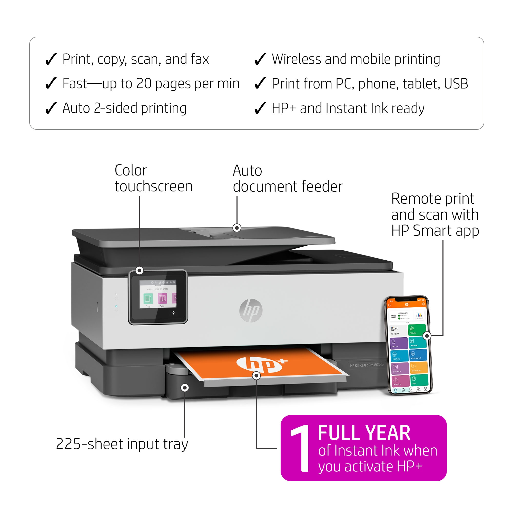  HP OfficeJet Pro 7740 Wide Format All-in-One Color Printer with  Wireless & Mobile Printing (G5J38A) (Renewed)