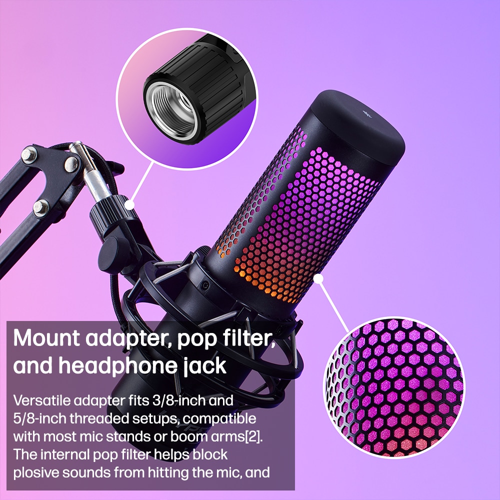 RGB Standalone USB Condenser Microphone with Built-In Shock Mount – HyperX  QuadCast S 
