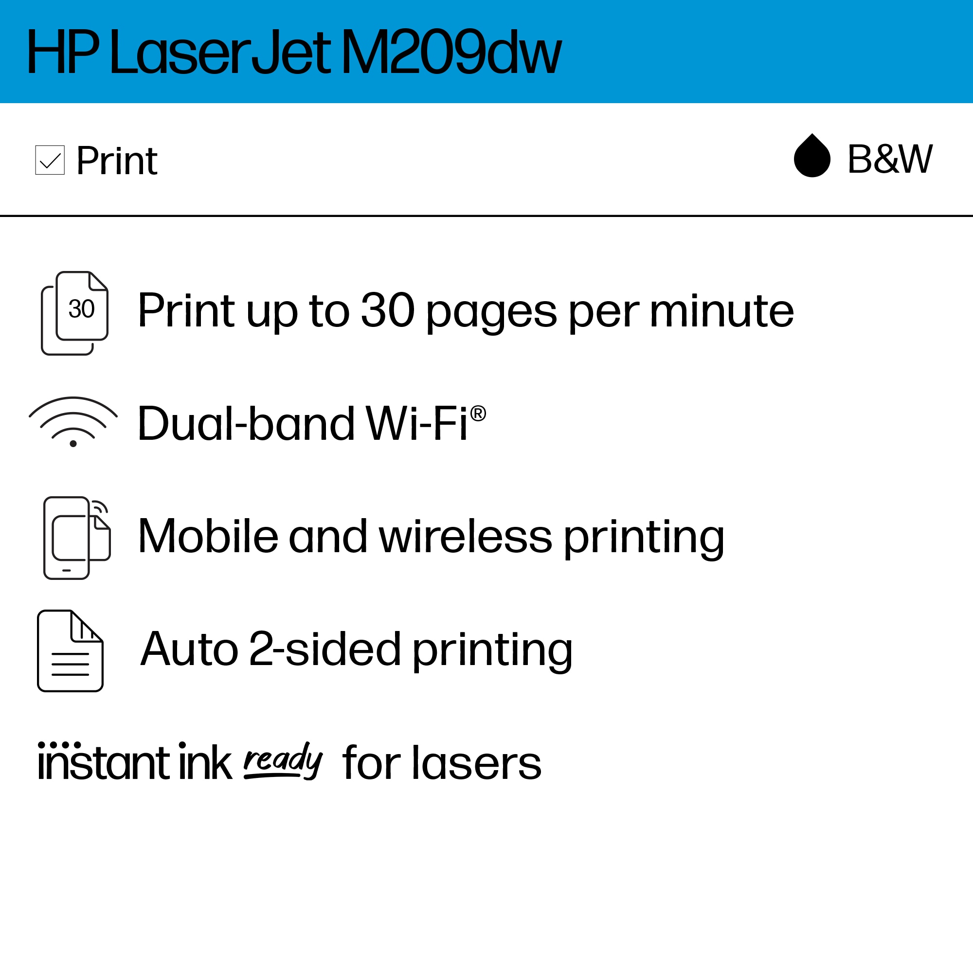 HP LaserJet M209dw Printer with available 2 months Instant Ink