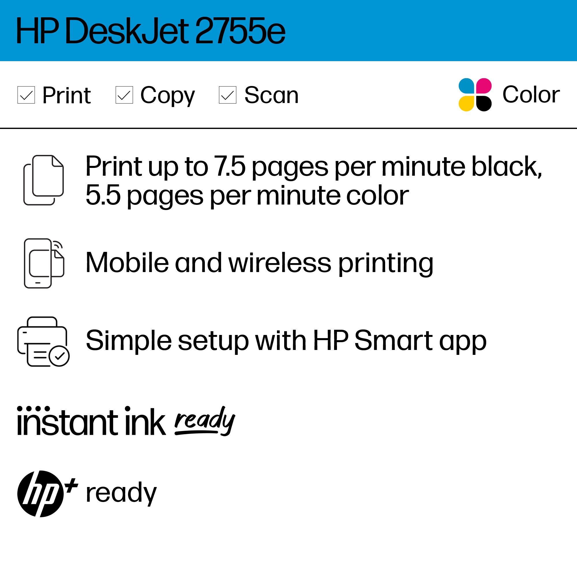 HP DeskJet 2755e Wireless Inkjet Printer with 3 months of Instant Ink  Included with HP+ White DeskJet 2755e - Best Buy