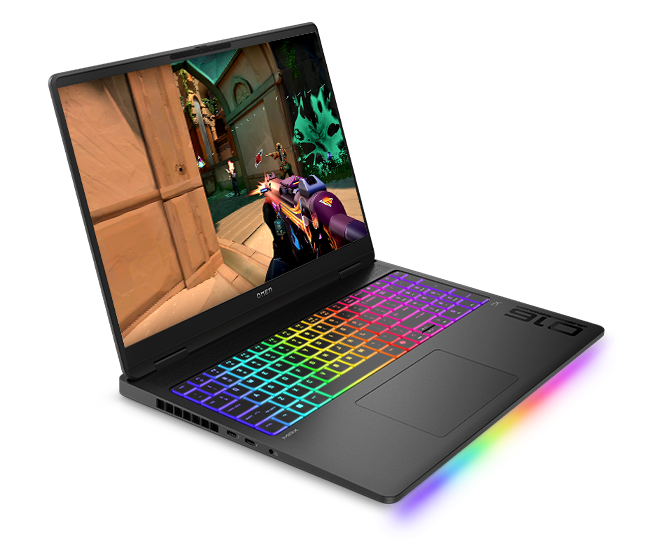 OMEN Max 16 front view on a FPS game