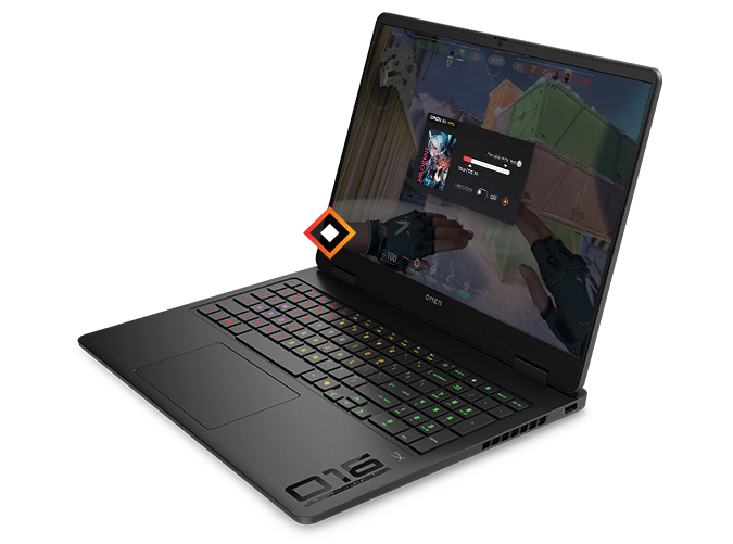 OMEN 16 Slim Gaming Laptop front angled view with the OMEN AI badge
