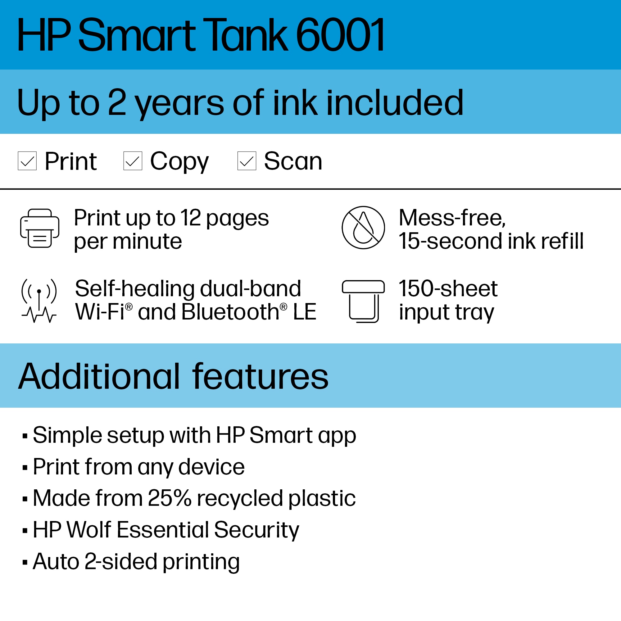 Impresora Multifunción Hp Smart Tank 6001 Todo en Uno Inalámbrica Color I  Oechsle - Oechsle