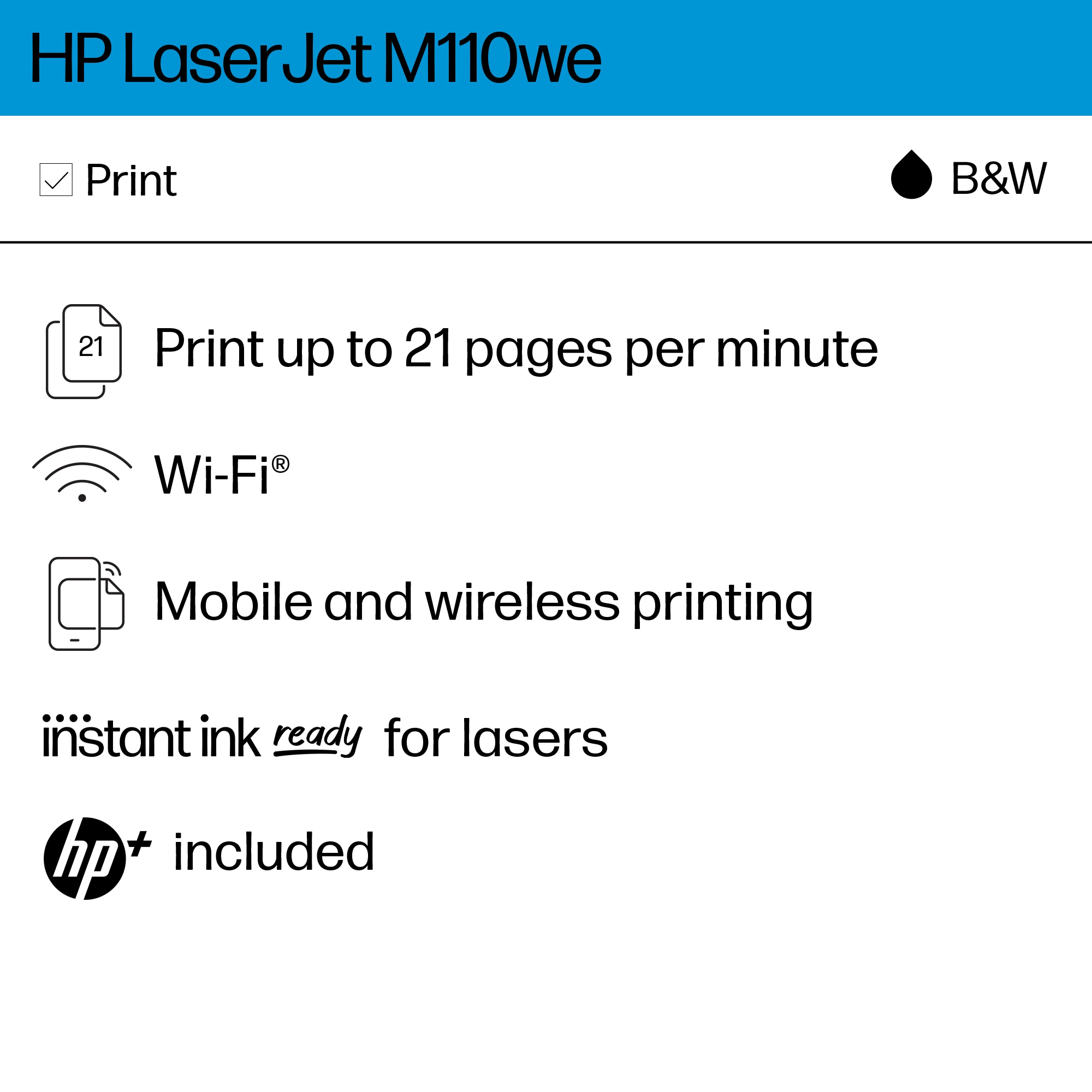 Printer and 6 HP M110we with HP+ Ink Instant Months LaserJet