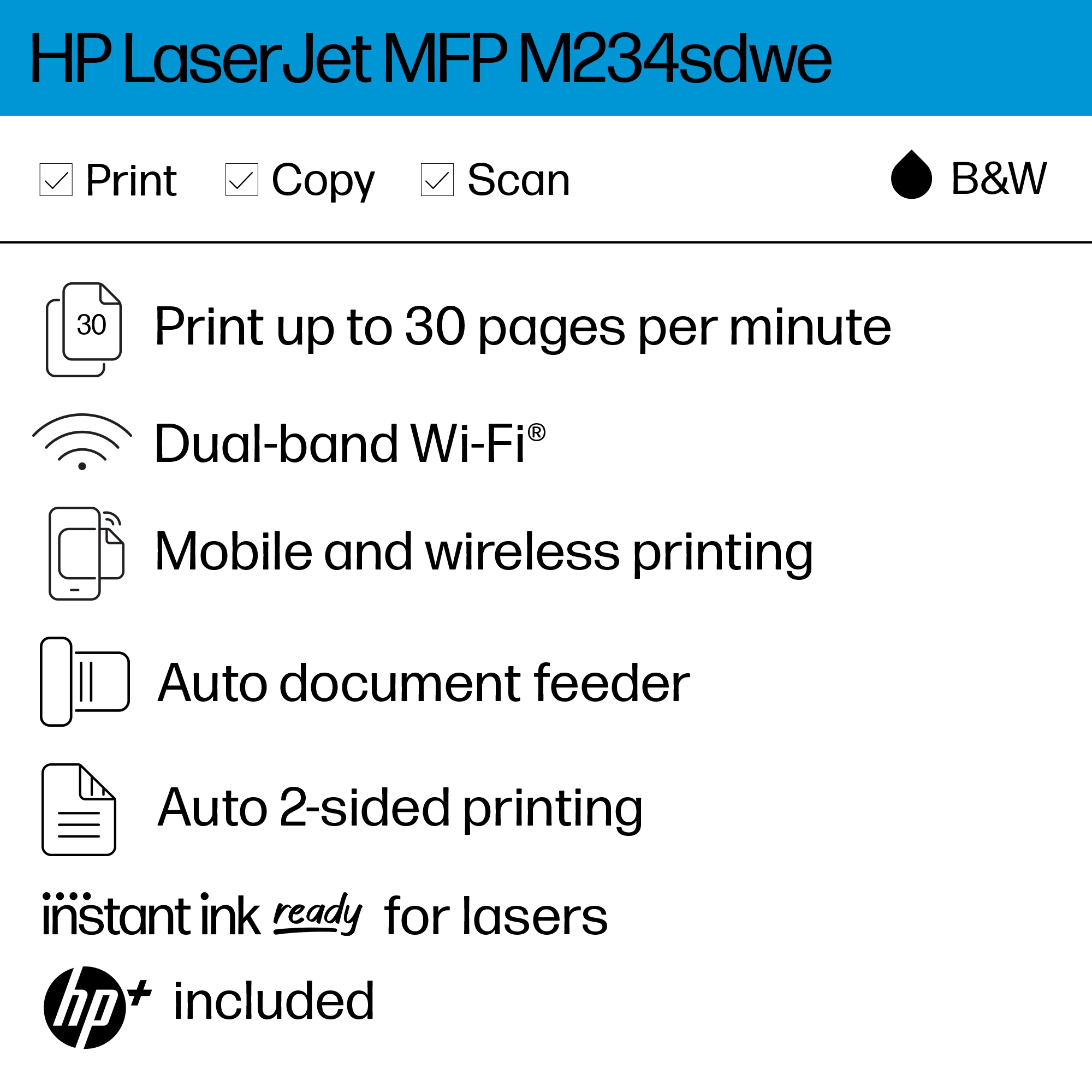 HP+ Instant HP bonus Printer M234sdwe MFP through 6 LaserJet toner Ink months w/