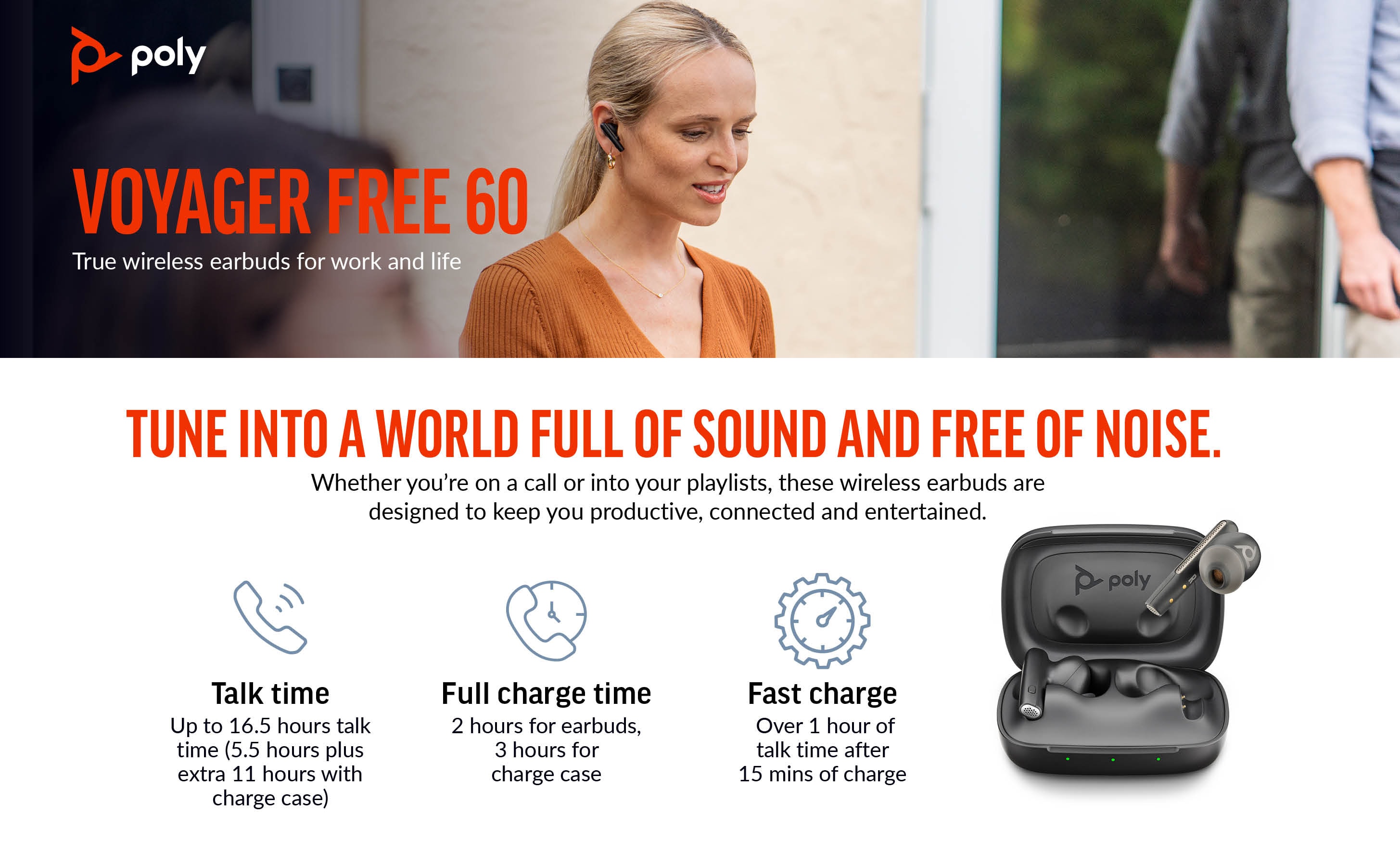 Poly Voyager Free 60 Carbon Black Earbuds +Basic Charge Case